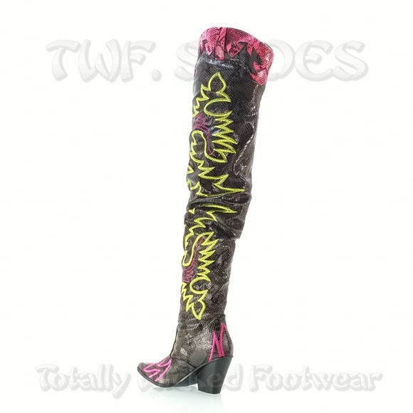 Thigh High Western cowboy slouch boots black neon - Picture 11 of 16